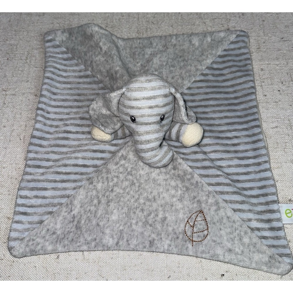Ebba Gray Elephant Lovey Security Baby Blanket‎ Plush Leaf Stripes